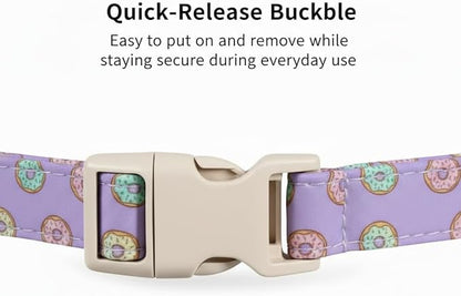 Girl Dog Collar with Unique Purple and Donut Print, Cute Dog Collar for Spring & Summer, Adjustable Pet Collar for Medium Dogs