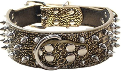 Serijoars Spiked Studded Dog Collar, PU Leather Dog Collar, Adjustable Pet Collars for Medium or Large Breed Pet (S, Gold Brown1)