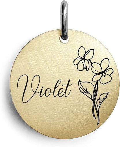 Cats Dogs ID Tags Personalized Engraving Birth Flowers Pattern for Custom Pets Collar Accessories Brass Copper Small Round Name Plate