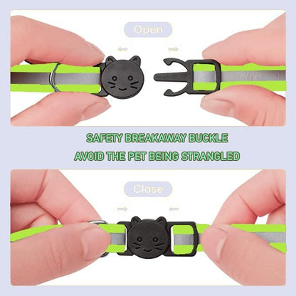 2 Pack Cat Collars Quick Release Reflective Kitten Collar with Bell & Safety Release (Fluorescent Green)