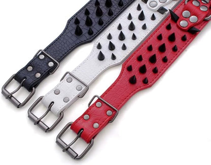 Serijoars Spiked Studded Dog Collar, PU Leather Dog Collar, Adjustable Pet Collars for Medium or Large Breed Pet (L, Red3)