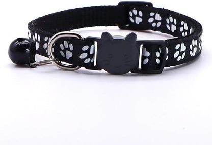 Reflective Cat Collars Breakaway with Bell 2-Pack Girl Boy Pet Kitten Collar with Star Moon Patetrn Adjustable 7.5-12.5 Inch (Black)