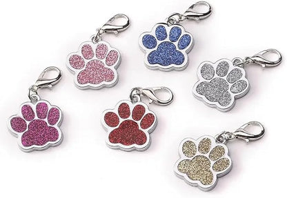 Cute Personalized Pet Name Tags for Cats/Dogs - Glitter Custom pet id tag, Dog id Tags Engraved for Pets, Customizable cat tag, pet Collar Charms, Dog Name tag (Paw-Shaped-Small: Blue)