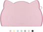 Coomazy Cat Food & Water Mat, Thicker Non-Slip Silicone Mat with Raised Edge (Pink, Medium)
