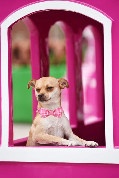 Lionheart glory Pink Plaid Dog Collar, Adjustable Dog Collar with Bowtie, Pet Gift Girl Collar for Dog Soft Bowtie Dog Collars for Large Dogs