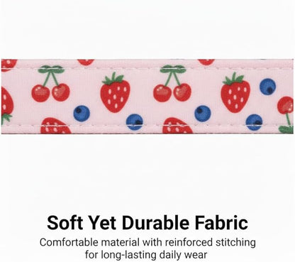 Small Dog Collar, Cute Dog Collar for Puppy, Extra Small & Small Dogs, Strawberry Blueberry Collar for Girl Female Dogs, XS