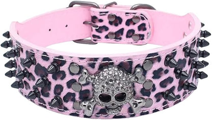 Serijoars Spiked Studded Dog Collar, PU Leather Dog Collar, Adjustable Pet Collars for Medium or Large Breed Pet (S, Leopard2)