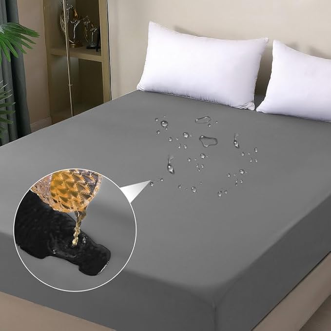 Waterproof Mattress Protector Queen, Fitted Sheet Style Breathable Mattress Cover with Deep Pocket Fits Up to 18'', Noiseless Bed Cover for Kids Adults Pets, Machine Washable (Light Gray, 60'' X 80'')