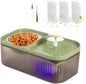 Marchul Cat Water Fountain and Stainless Steel Food Bowl, 100oz/3L Super Quiet Automatic Pet Water Dispenser with Smart Pump and 3 Replacement Filters for Cats and Small Dogs, Green