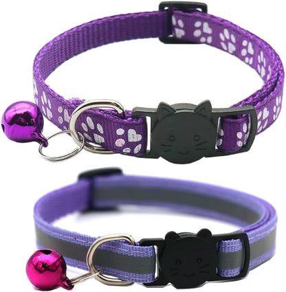 2 Pack Cat Collars Quick Release Reflective Kitten Collar with Bell & Safety Release (Purple)