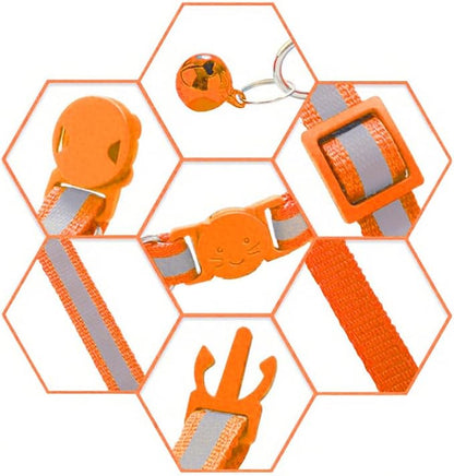 3 Pack Reflective and Breakaway Cat Collars with Bells，Adjustable Kitten Collars from 7.5 to 12.5 Inches, Ideal of Kitten Collar, Suitable for Girls and Boys (Orange)