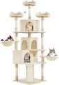 Yaheetech 76.5in Multi-Level Large Cat Tree, Big Cat Tower with 3 Condos, Cozy Plush Perches, 9 Sisal Scratching Posts and Ladder, Activity Center for Large Kitties, Beige