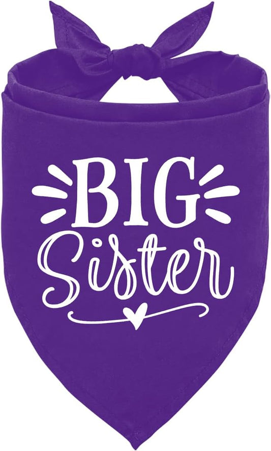 Big Sister Dog Bandanas, Purple Dog Bandana, Pet Scarf Accessories, Pet Triangle Scarf, Dogs Bandana for Large Dogs, Baby Announcement Dogs Bandanas (L)