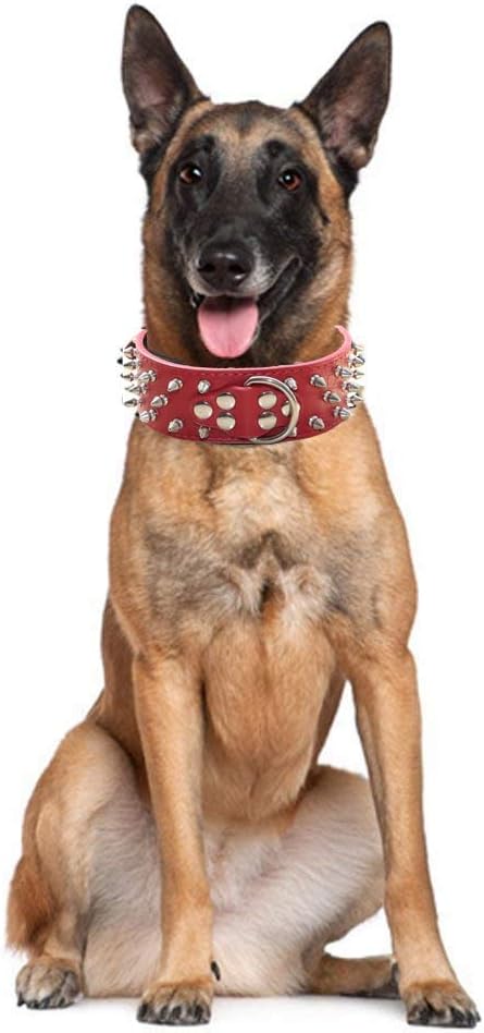 Serijoars Spiked Studded Dog Collar, PU Leather Dog Collar, Adjustable Pet Collars for Medium or Large Breed Pet (XL, Black1)