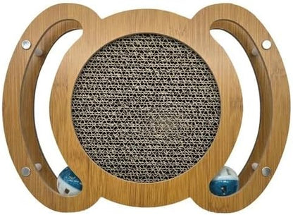 Cat Scratcher Interactive Toy, 12 x 8.6 inch Wooden Scratching Board with Jingle Balls, Indoor Cat Activity Center