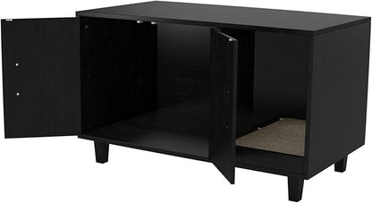 GDLF Modern Wood Pet Crate Cat Washroom Hidden Litter Box Enclosure Furniture House as Table Nightstand with Scratch Pad,Stackable (Black)