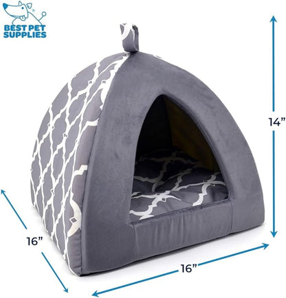Best Pet Supplies Dog House Bed Crate Mat Tent Indoor Round Soft Plush for Small, Medium, and Large Breeds - Gray Lattice, 19 x 19 x H:19"