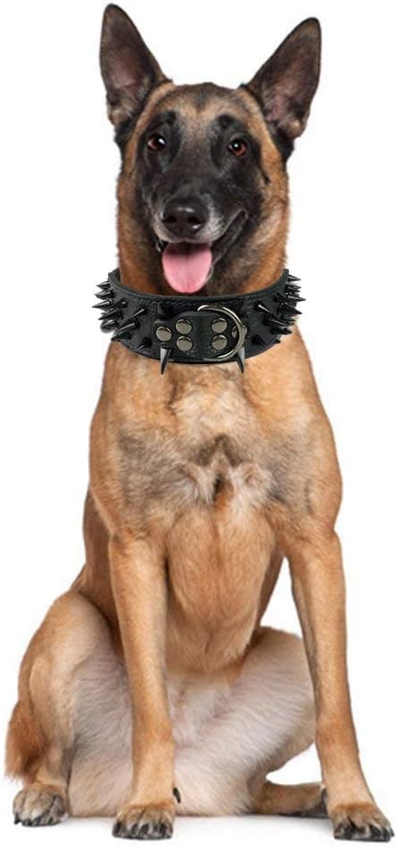 Serijoars Spiked Studded Dog Collar, PU Leather Dog Collar, Adjustable Pet Collars for Medium or Large Breed Pet (XL, Pink3)
