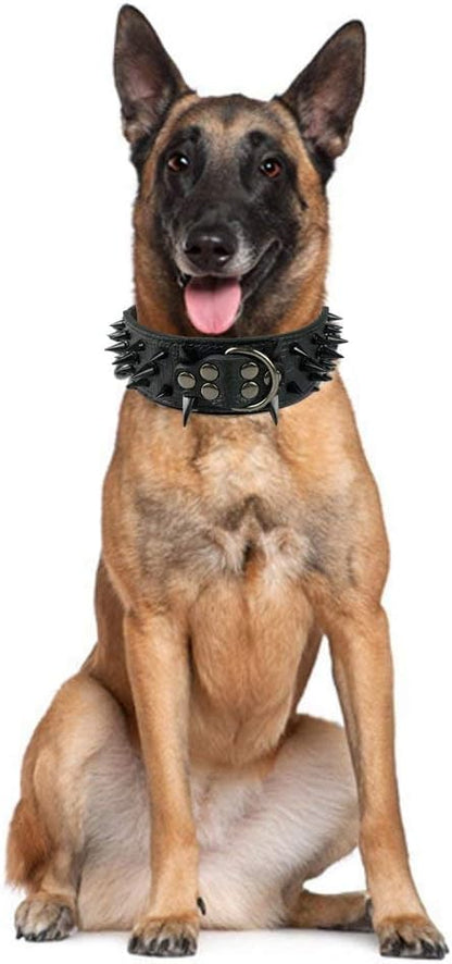 Serijoars Spiked Studded Dog Collar, PU Leather Dog Collar, Adjustable Pet Collars for Medium or Large Breed Pet (XL, Leopard3)
