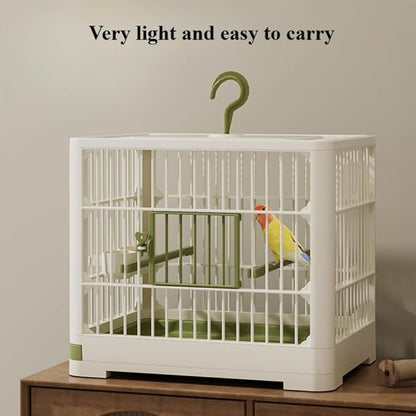 Travel Bird Cage Bird Travel Carrier Ornamental Birdcages Features Standing Pole Detachable Tray & Hook Handle for Parakeets (Green)
