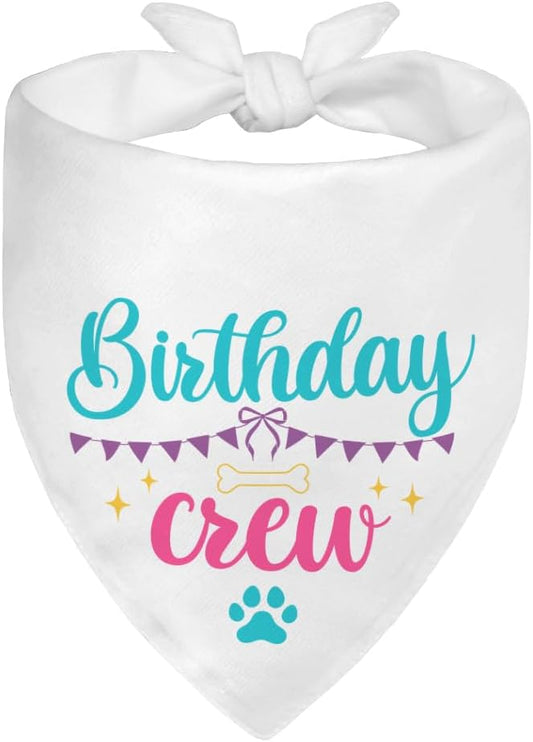 Birthday Crew White Dog Bandana, Cute Pet Scarf for Birthday Celebration, Puppy Costume Accessory Photo Prop for Festive Celebration Party Dinner, Heartwarming Gifts for New Dog Owner Dad Mom