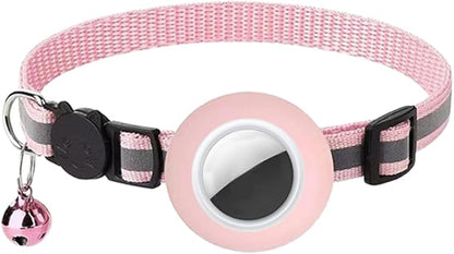Tracker-Ready Breakaway Cat Collar (No Tracker Included) - Detachable GPS Holder + Safety Bell - Adjustable Reflective Collar with Quick-Release Buckle - for AirTag/Tile Compatible (Light Pink)