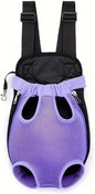Pet Dog Carrier Backpack, Portable Breathable Mesh Chest Carrier, Polyester Woven Double Shoulder Pet Bag for Outdoor Adventures (Purple, Medium)
