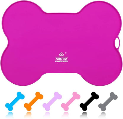 Super Design Dog Food Mat Dog Bowl Mat for Food and Water Silicone Non Spill Cat Feeding Mat Puppy Placemat Waterproof - 20.5" x 14.5", Rose