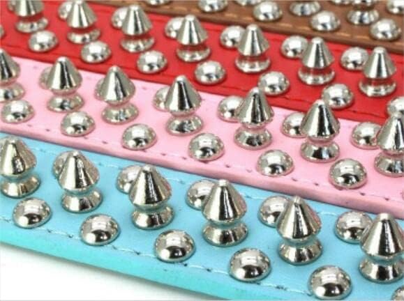 Spiked Dog Collar Soft Pu Leather Mushrooms Rivet Spike Studded Puppy Adjustable Pet Collars for Small Breeds (M, Hot Pink)