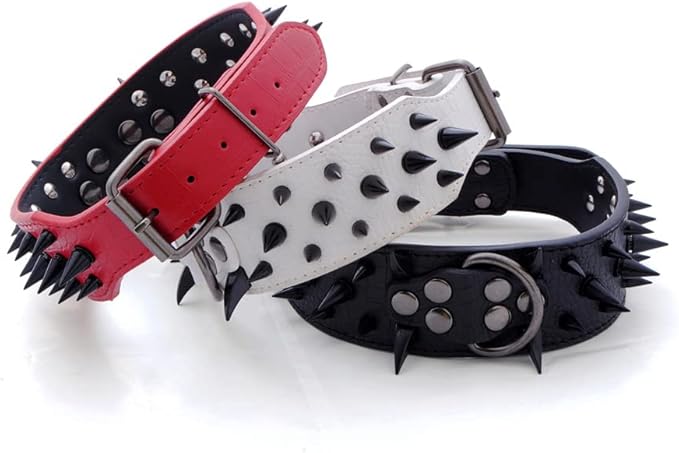 Serijoars Spiked Studded Dog Collar, PU Leather Dog Collar, Adjustable Pet Collars for Medium or Large Breed Pet (S, Red3)