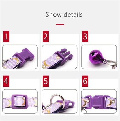 Reflective Cat Collars Breakaway with Bell Moons Stars 2 Pack Girl Boy Pet Kitten Collar Adjustable 7.5-12.5 Inch (red)