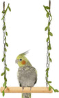 La La Pet® Hanging Wooden Pet Bird Swing with Cotton Rope Bird Cage Swing Bird Perch Swing Bird Cage Perch Bird Perch Stand Bird Swing Toy for Parrots Parakeets Cockatiels Lovebirds Brown