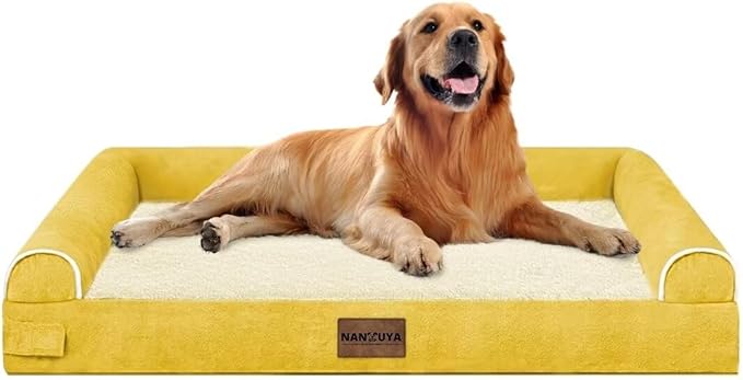 Large Dog Bed Orthopedic Washable: Beds Bolster XL Bed Big XLarge Dogs Egg Crate Foam Couch Sofa Waterproof with Removable Cover - Ginger