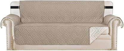 H.VERSAILTEX Reversible Sofa Slipcover Furniture Protector Water Resistant 2" Elastic Straps Sofa Cover Couch Covers Pets Kids Fit Sitting Width Up to 78" (Oversized Sofa: 86" x 132", Khaki/Beige)