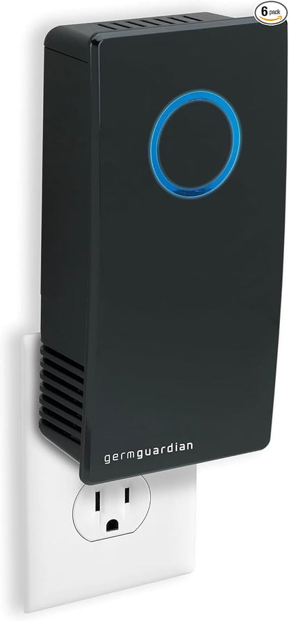 Germ Guardian GG1100B 7” Pluggable Small Air Purifier, Small Room Wall Air Sanitizer, Freshens, UV-C Light Kills Germs, Reduces Odors From Pets, Cooking, Mold, 1-Yr Wty (Black) (Pack of 6)