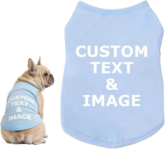 Custom Dog Shirt,Personalized Pet Apparel with Name Text Photo Image,Lightweight Breathable Puppy Kitten Cotton Vest for Small Medium Large Dogs Cats,Puppy Gift (Blue, 4X-Large)