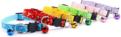 Reflective Cat Collars Breakaway with Bell 2-Pack Girl Boy Pet Kitten Collar with Star Moon Patetrn Adjustable 7.5-12.5 Inch (Pink)
