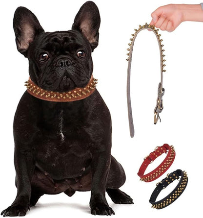 Spiked Dog Collar Soft Pu Leather Mushrooms Rivet Spike Studded Puppy Adjustable Pet Collars for Small Breeds (XS, Brown2)