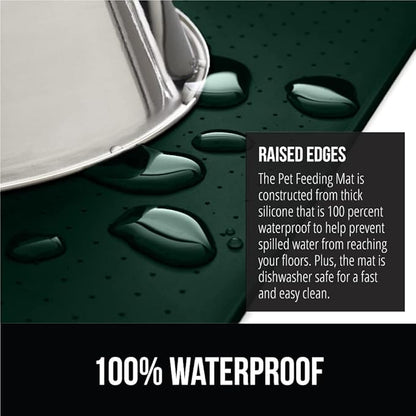 GORILLA GRIP 100% Waterproof Raised Edge BPA Free Silicone Pet Feeding Mat, Dog Cat Food Mats Contain Spills Protects Floors, Placemats for Cats and Dogs Water Bowl, Pets Accessories 32x24 Green