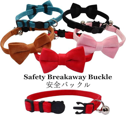 Cat Collar Breakaway with Bell and Removable Bow Tie Safety Buckle Velvet Adjustable 7-11 inches for Kitten Cats (Black)
