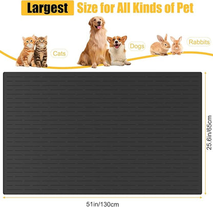 51.2"x25.6"(130cm×65cm) Largest Dog Food Mat, XXXXL Silicone Dog and Cat Mat for Food and Water Bowls, Thinken Waterproof Non-Slip XXXL Pet Feeding Mat for Floors, Dark Gray