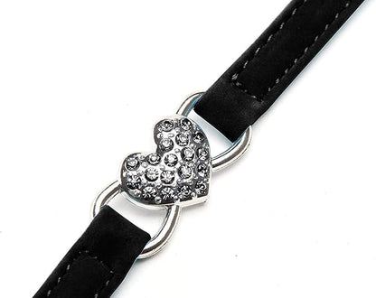 CHUKCHI Pink Soft Velvet Safe Cat Adjustable Collar with Crystal Heart Charm and Bells 8-11 Inches(Black+Red)