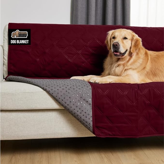 GORILLA GRIP Waterproof Couch Cover for Dogs, Gripped Slip Resistant Backing, Leak Proof Washable Dog Blanket Covers Sofa, Bed, Sectional, Crate, Car, RV Seats, Pet Puppy Essentials, 30x70 Burgandy