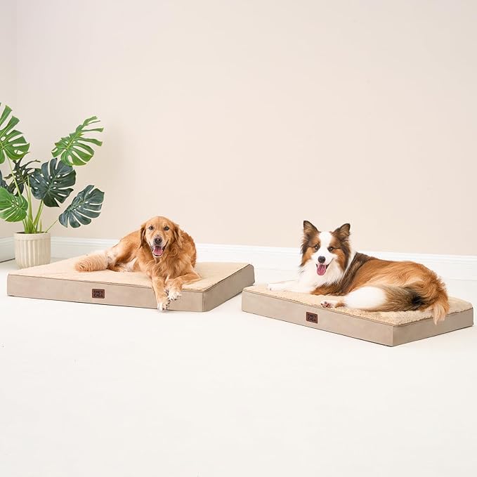 EHEYCIGA Orthopedic Medium Dog Beds for Small Dogs with Removable Washable Cover for Crate, Khaki, 30x20