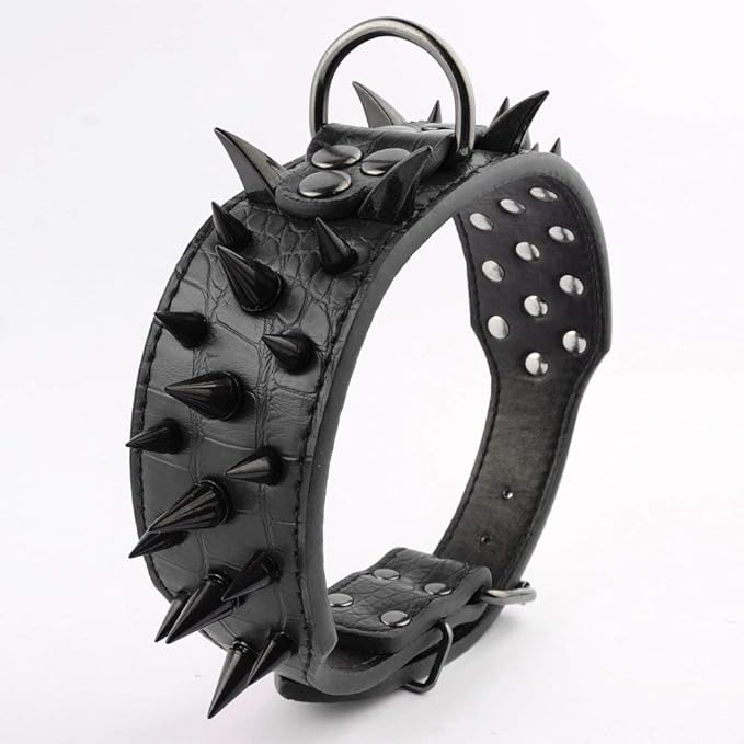 Serijoars Spiked Studded Dog Collar, PU Leather Dog Collar, Adjustable Pet Collars for Medium or Large Breed Pet (S, Black3)