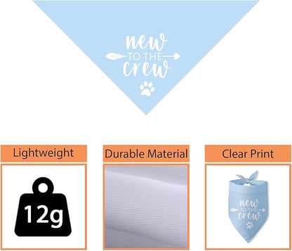 New to The Crew Dog Bandana Puppy Gift for New Owners Gender Reveal Dog Scarf Accessories Baby Announcement Photo Props for Large Medium Small Dogs (Blue)