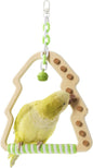 Natural Bird Swing - Tree-Shaped Parrot Perch with Bell and Cork Toys, Spinning Wooden Stand for Parakeets, Budgies, Lovebirds and Small/Medium Birds (White + Green)