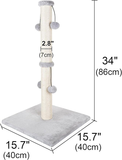 Dimaka 34'' Cat Scratching Post, Cat Scratching Post, Cat Scratcher for Large Cats with Teasing Toy Ball, Natural Sisal White and Grey (Grey)
