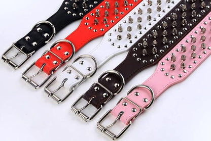 Serijoars Spiked Studded Dog Collar, PU Leather Dog Collar, Adjustable Pet Collars for Medium or Large Breed Pet (S, Hot Pink)