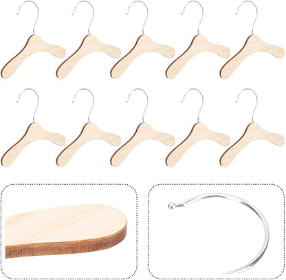 DOITOOL Wooden Dog Hangers for Pet Clothes 8.66 Inch Solid Wood Small Pet Clothes Hangers Portable Household Cat Accessories Replacement Set